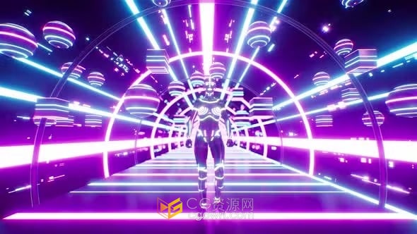 华润娱乐登录老虎机 Ai机器人穿过霓虹灯隧道数字3D背景VJ循环华润娱乐app下载中心
